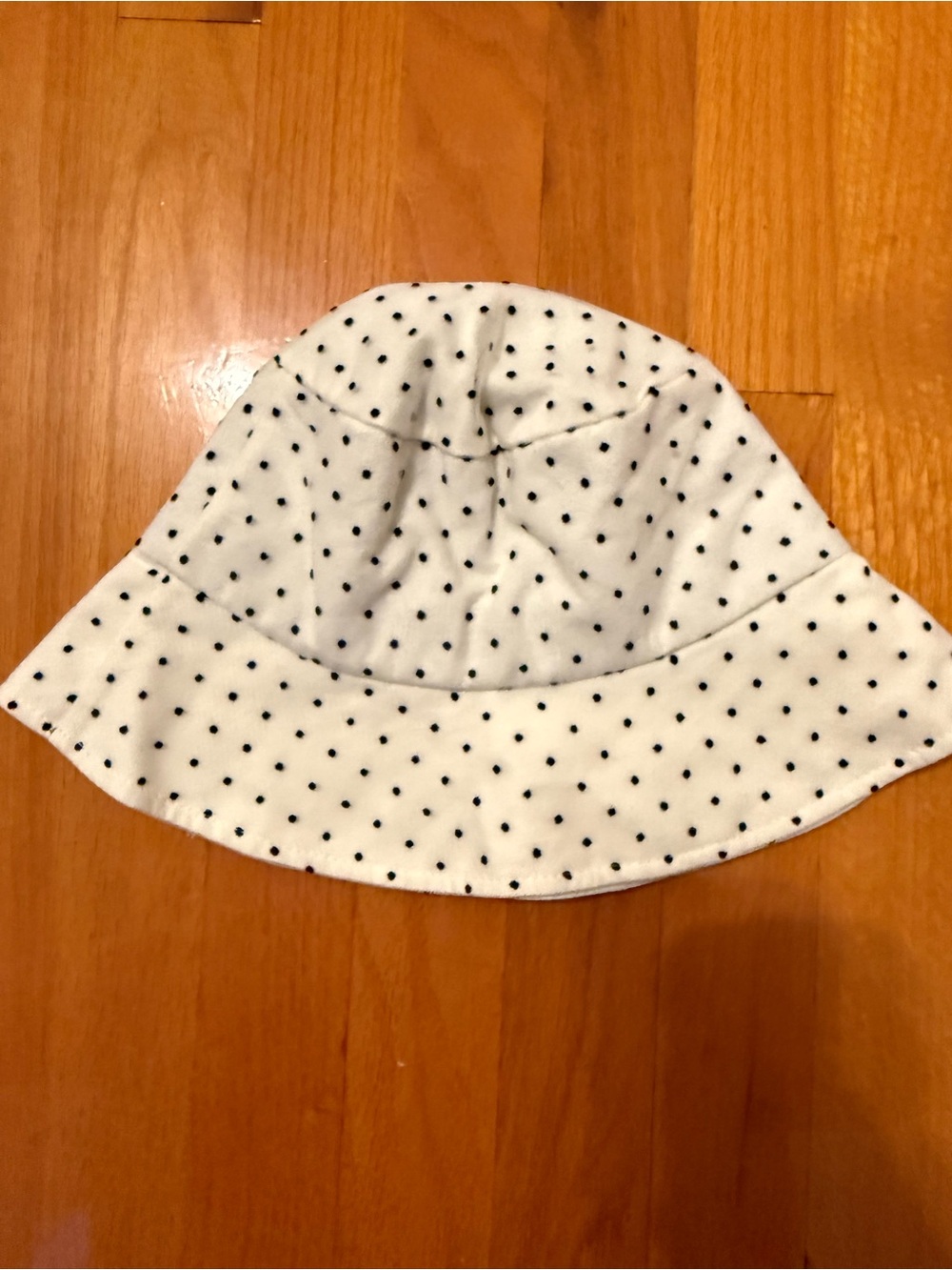 Anthropologie White Bucket Hat with Black Polka Dots